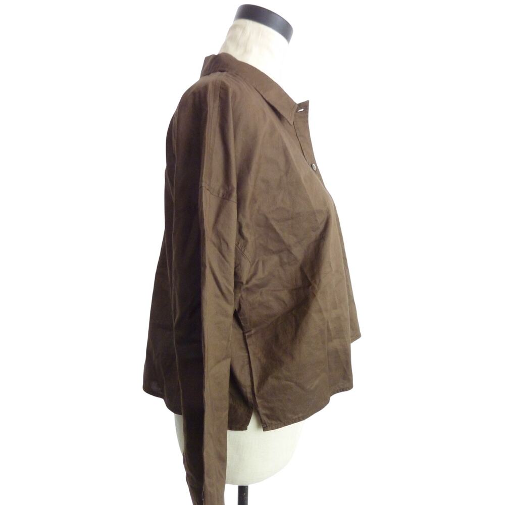 NWT Everlane Long Sleeve Button Down Cotton Crop PJ Shirt XS in Brown - Picture 2 of 7